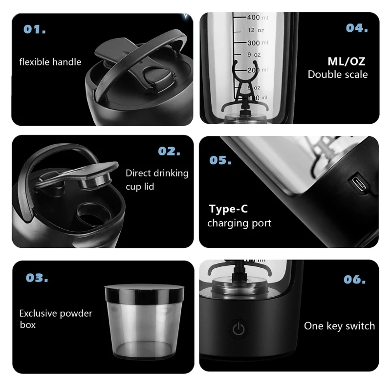 Electric Shaker Bottle 650ml Rechargeable Powerful with Powder Compartment for Smooth Protein Shakes Supplement Storage 3