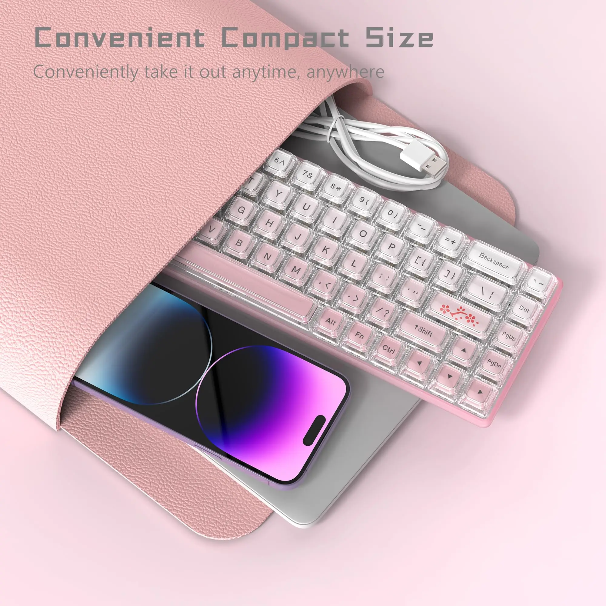 Teclado Rosa Rgb Fio Gaming Teclado Mecânico Pudim Pbt Keycap Interruptor Vermelho 60 Wk68-hot-swappable - Imagem 5