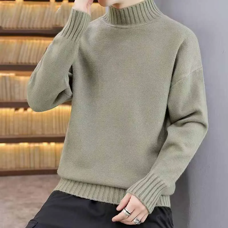 

Autumn Winter Men`s Sweater Mock Neck Collar Warm Thickened Khaki Pullovers Undershirt Knitwear Sweater For Men Plus Size 3XL