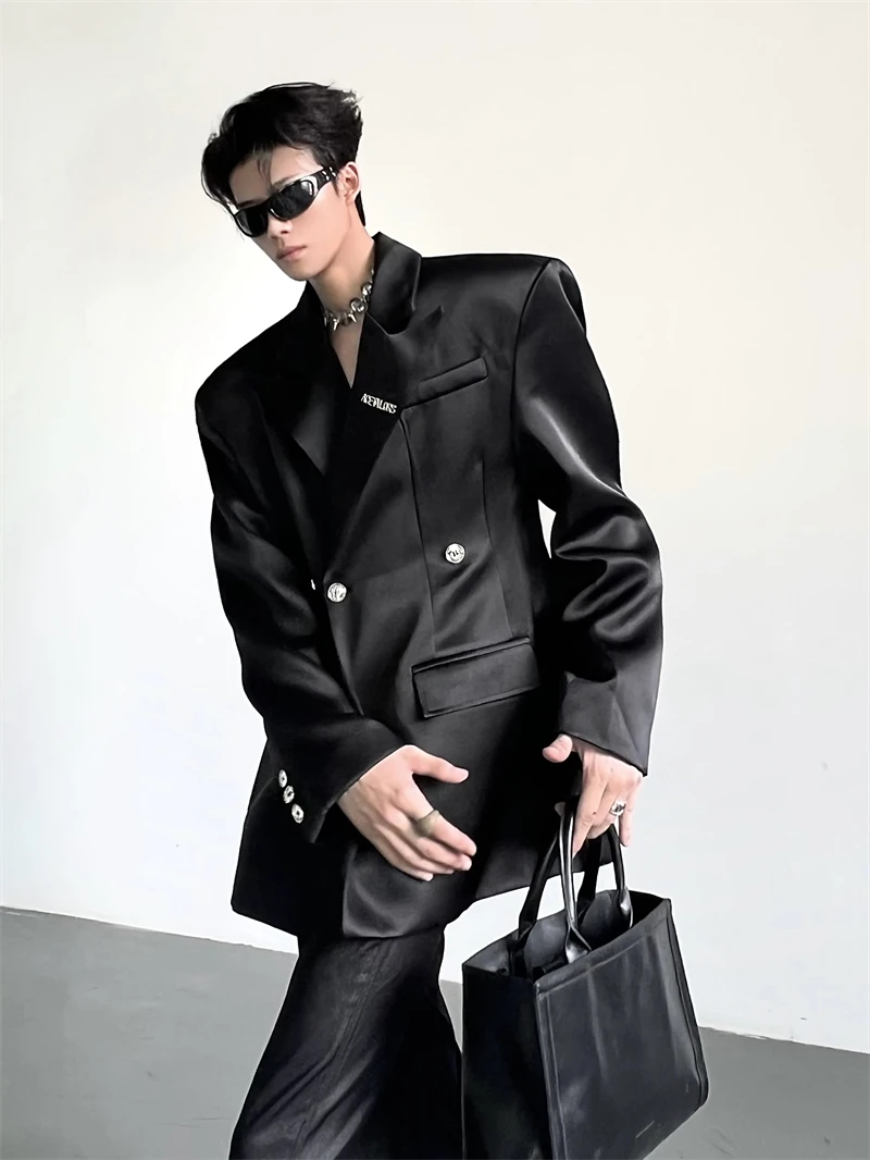 2024 Men's Solid Color Suit Loose Oversized Korean Style Slim Fit Single Button Formal Business Coat Suit Designer Clothing 4