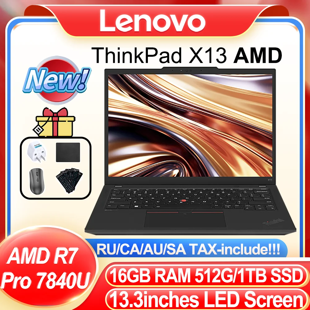 2023 레노버 씽크패드 X13 휴대용 노트북, AMD R7 프로 7840U 라데온 그래픽, 16GB RAM, 512GB, 1TB SSD, 13.3 인치, 300nit LED 노트북