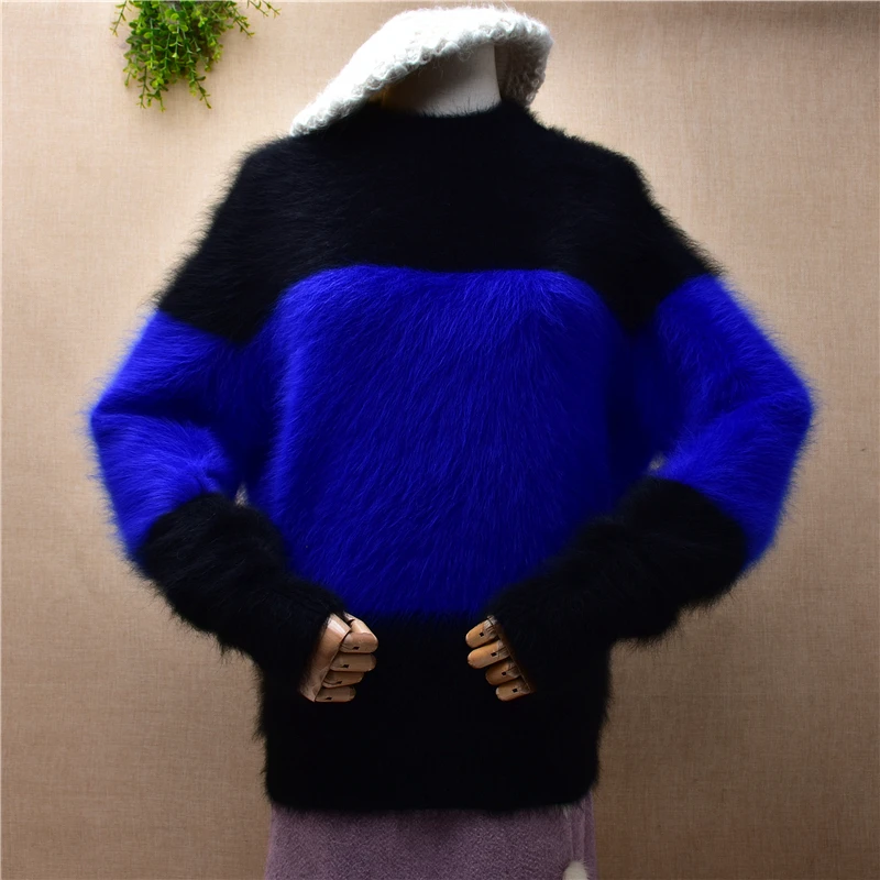 

Female Women Fall Winter Clothing Colored Hairy Plush Mink Cashmere Knitted Long Sleeves O-Neck Loose Pullover Jumper Sweater