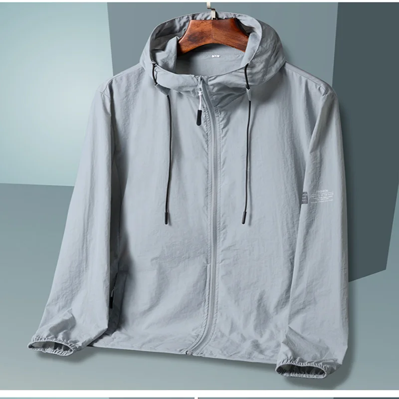 Summer Solid Color Hooded Jacket Men Sun Protection Clothing Fishing Hunting Clothes Quick Dry Skin Windbreaker casual men jacket,outdoor jackets