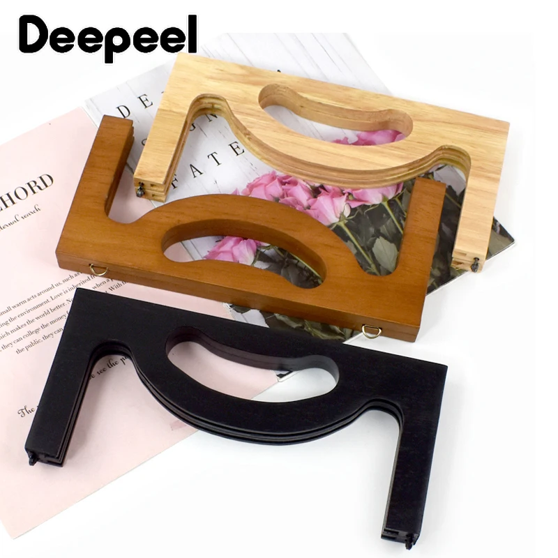 Deepeel 26*12cm Wood Square Bag Handle Purse Frame Kiss Clasp for Women Handbag DIY Sewing Brackets Making Bags Accessories 2pcs 12cm amber square bag handle acrylic sewing brackets handles for making bags diy handmade purse frame handbag accessories