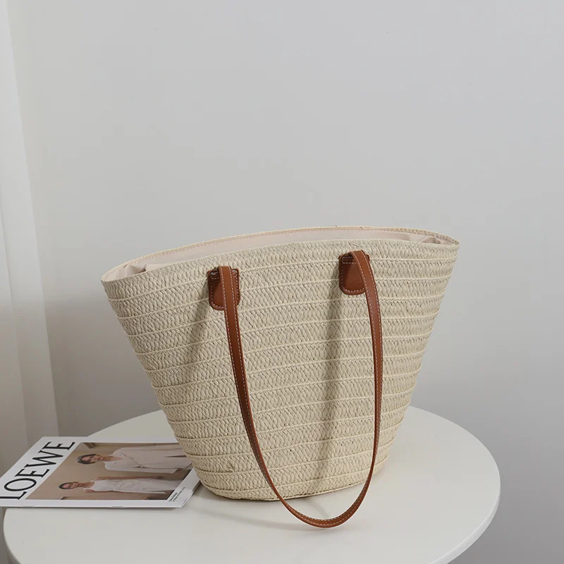 Versatile And Simple One Shoulder Straw Woven Bag New High Capacity Straw Woven Bag Tote Bag Women's Beach Vacation Bag