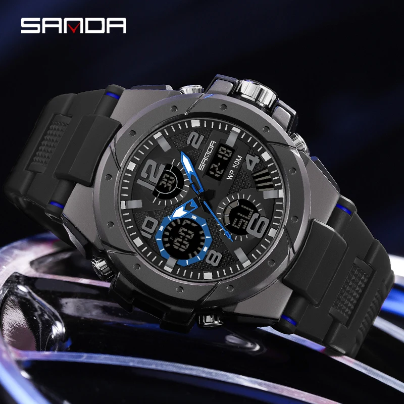 Sport Watch Men Waterproof Dual Display Watch 9009 SANDA Top Luxury Watches Men Military Army Mens Watch Relogio Masculino 2023