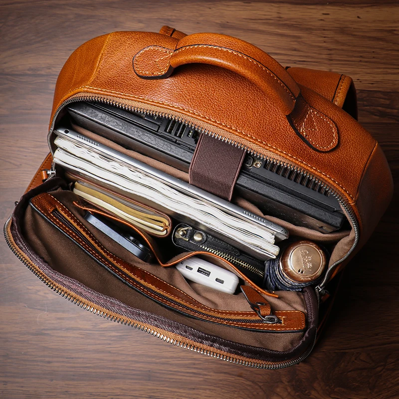 NUKA High Quality Genuin Leather Backpack Men's Retro Weekend Travel Bag Women's Deluxe Natural Cowhide Schoolbag For 16” Laptop - Image 6