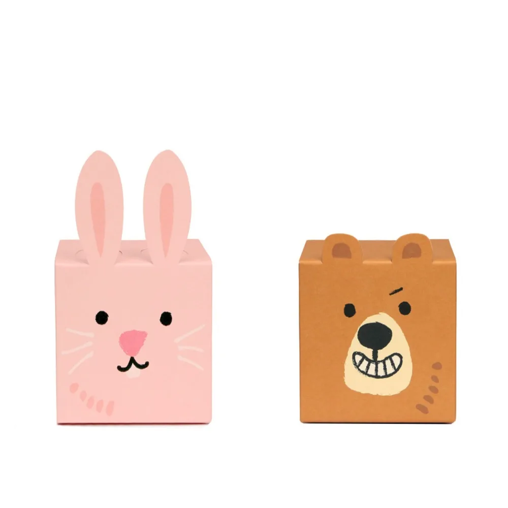 10Pcs Cute Bunny Candy Treat Scatole Creative Carton Bear Easter Gifts Wrapping Box Fai Da Te Paper Wedding Favor Box Baby Shower