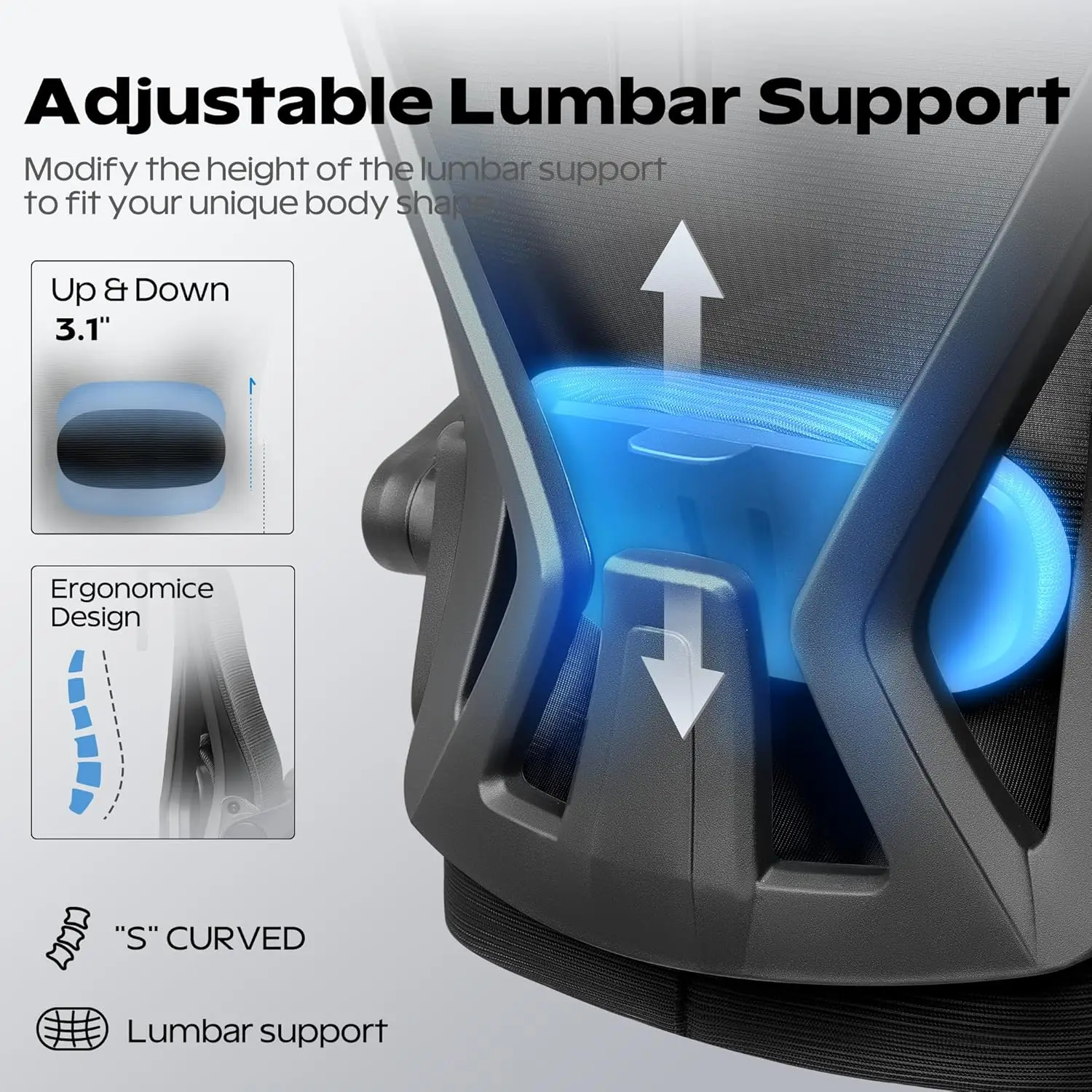 Ergonomic Office Chair, Home Office Desk with Headrest, High Back Mesh Chair with Flip-up Armrests, Offices Chairs 5