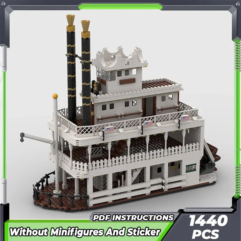 

Moc Building Bricks Ship Model Western Paddle Steamer Boat Technology Modular Blocks Gifts Toys For Children DIY Sets Assembly