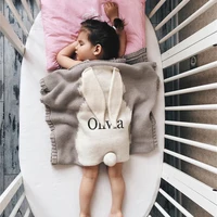 Personalised Name Blanket Rabbit Ear Blanket Embroidery Name Children's Knitting Bunny Blanket Baby Shower Party Gift Blanket 1