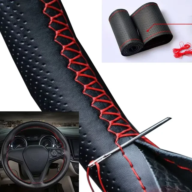 Car Steering Wheel Cover Needles And Braid Thread Artificial Leather Car Covers Suite 3 Color DIY Texture Soft Auto Accessories 1