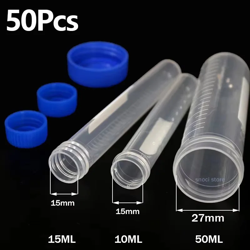 Laboratory Sample Screw Round Bottom Plastic Test Tube Ep Tube with Scale Screw Cap Centrifuge 50ML/15ML/10ML 50Pcs