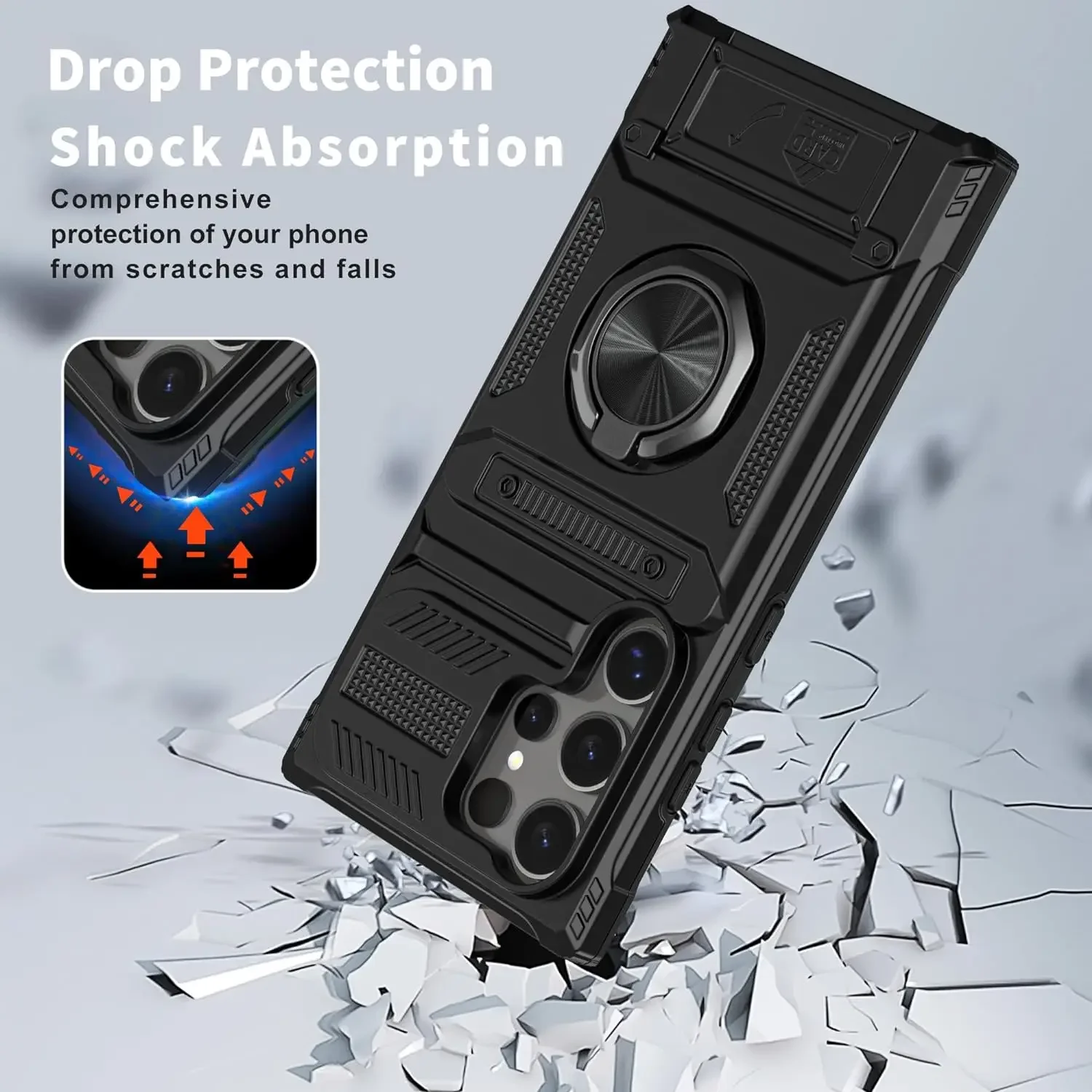 Case For Samsung Galaxy S24 Ultra S24 Plus A15 Card Holder Magnetic Rotated Ring Kickstand Layer Heavy Shockproof Wallet Covers