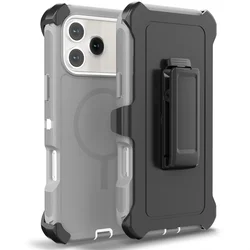 3 - in - 1 Magnetic Heavy Duty Armor Shockproof Case with Belt Clip - iPhone 16 (Gray White)