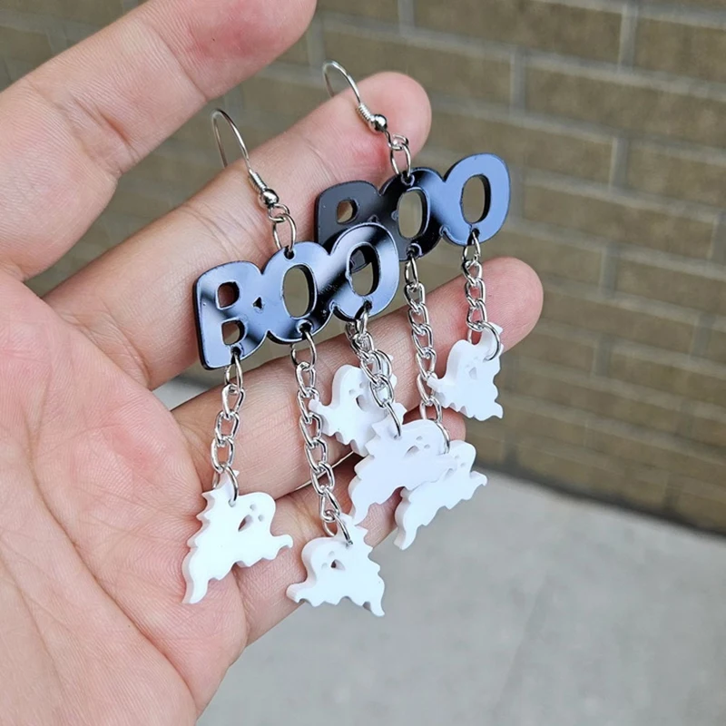 Halloween Ohrringe BOO Geister Design - 2 Paar Acryl Ohrringe Mit Punkten Für Damen & Mädchen