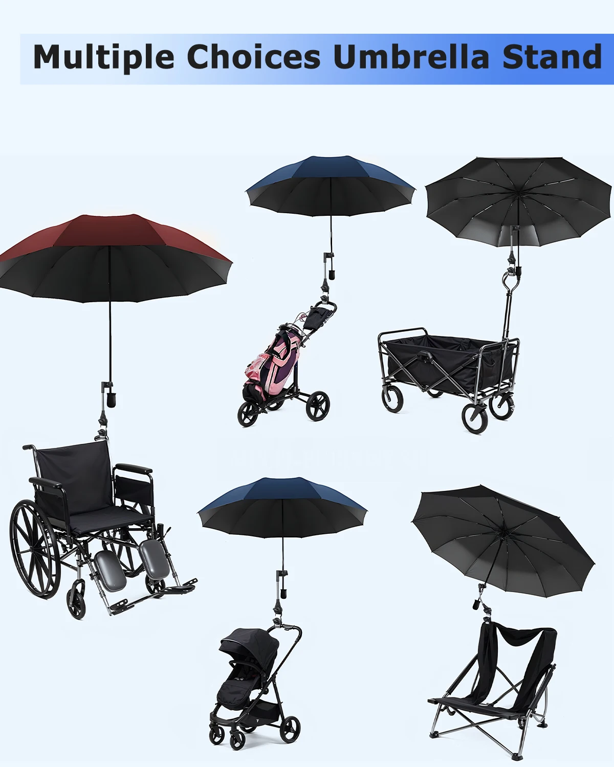 Eary Adjustable Umbrella Stand Mount Portable Holder With Universal Clamp for Travel Beach Chair Fishing Bleacher Patio Stroller