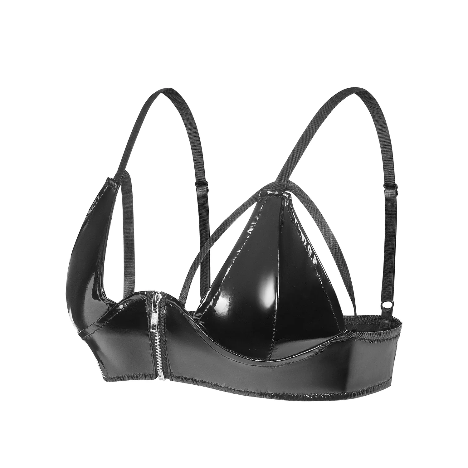 Womens Ladies Front Zipper Crop Top Pole Dance Rave Bra Tops Latex Wetlook Patent Leather Bra Tops Rave Party Clubwear S-XXXL - Image 4