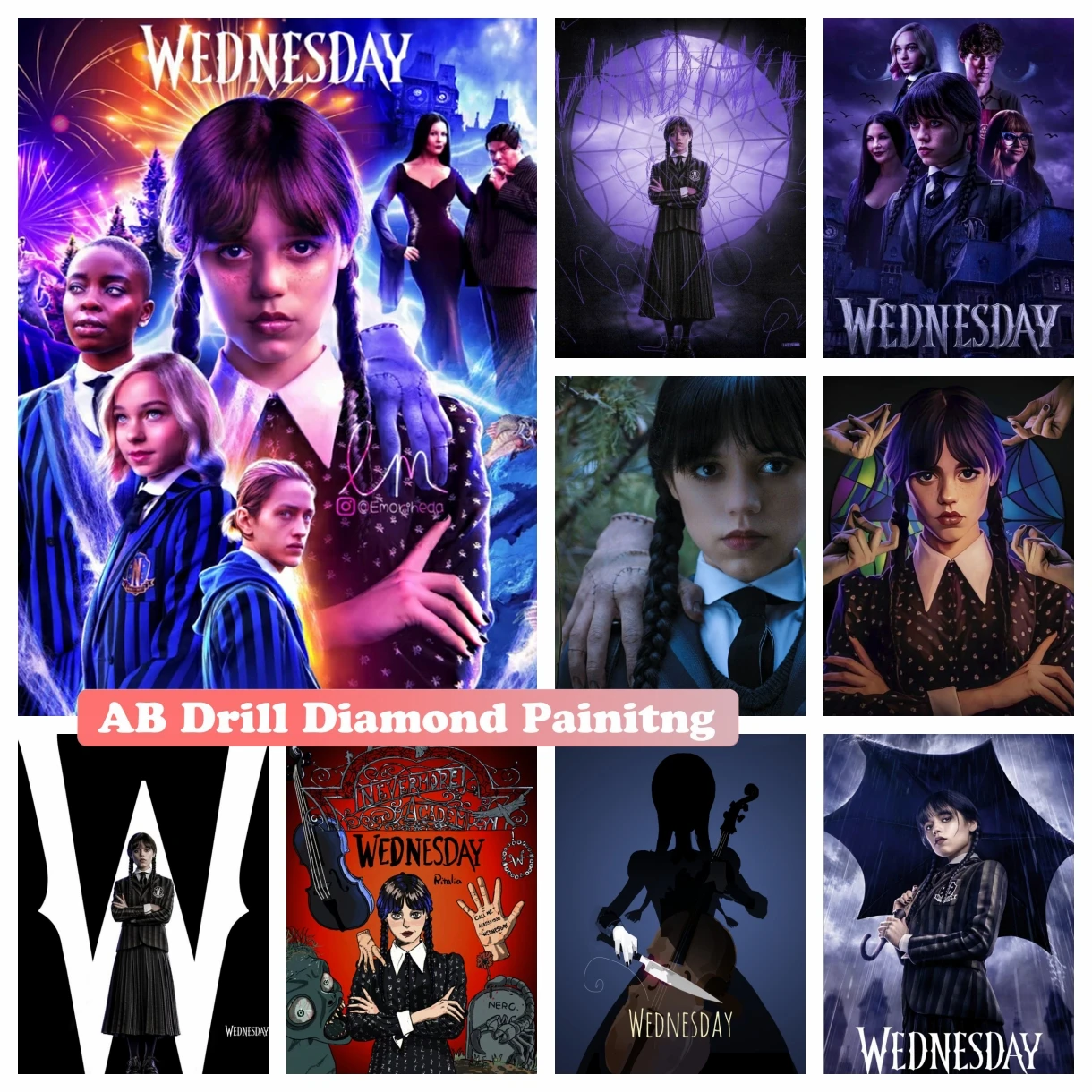 

Wednesday Addams Family 5d AB Drill Diamond Painting Gothic Halloween Horror Movie Mosaic Embroidery Cross Stitch Home Decor