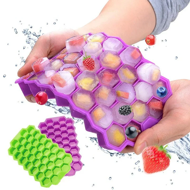 

Creative 37 Cavity Honeycomb Ice Cube Maker Reusable Trays Silicone Ice Cube Mold BPA Free Ice Mould with Removable Lids