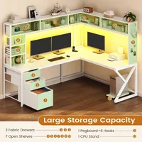 Corner Computer Desk Convertible 94.5 Gaming Desk with Storage Drawers Hutch and Pegboard L Shaped Office Desk with Power Outle 5