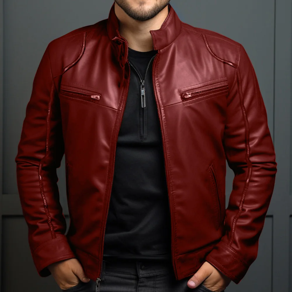 Leather Jackets Men's Biker Stand-up Collar Punk for Winter