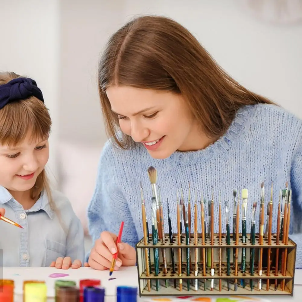 Paintbrush holder, Wall-mounted Wooden 67 Holes Makeup Artist Paint Brush Holder Wear-resistant Pencil Display Stand Art Supplies