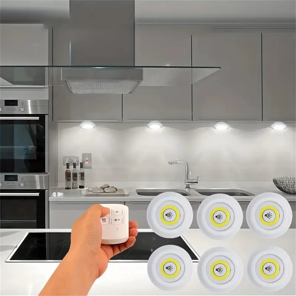 Luz de cocina superbrillante con Control remoto, lámpara nocturna regulable, alimentada por batería, debajo del gabinete, luces LED para almacenamiento de armario