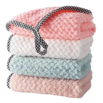 1/5/10Pcs Kitchen Towels Hangable Cleaning Cloth for Tableware Dish Cloth Microfiber Absorbent Household Cleaning Towels 1