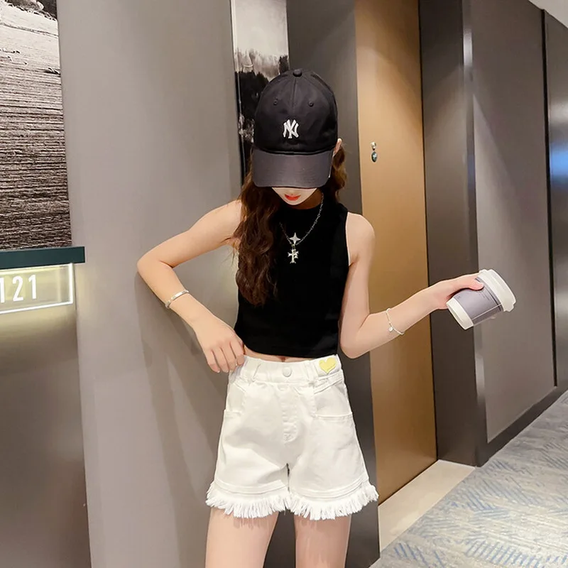 Big Girls Denim Short Jeans Kids Elastic Waist Shorts Pants Teenager Summer Casual Short Pants 5 7 8 9 11 12 14 Years kids shorts