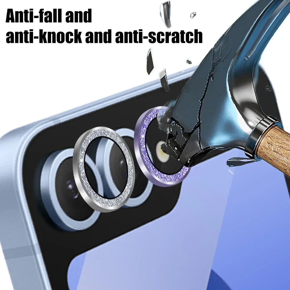 Premium Glitter Diamond Metal Lens Ring Protector - Back Camera Lens Tempered Glass