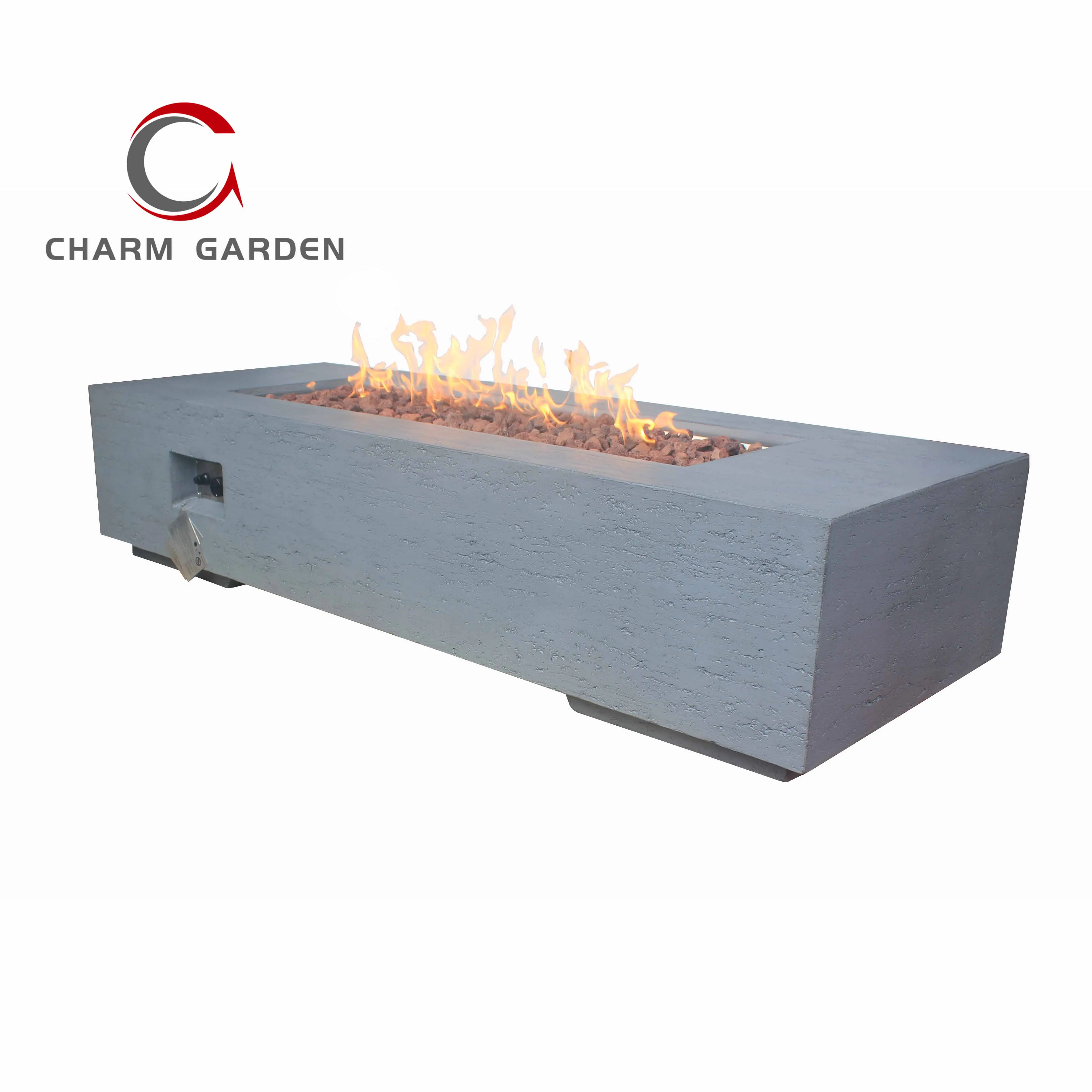 GFRC GFR Concrete Fireplace Patio Outdoor Propane Fire Pit Table Rectangle Table With Fire