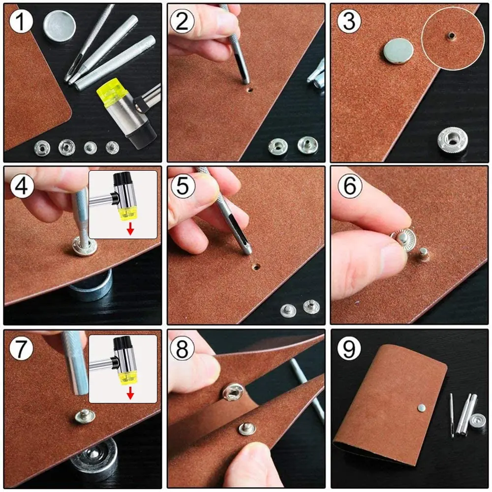 60 Set Leather Snap Fasteners Kit,15mm Metal Button Snaps Press Studs with  4 Setter Tools, 2 Color Leather Snaps for Clothes, Jackets, Jeans Wears