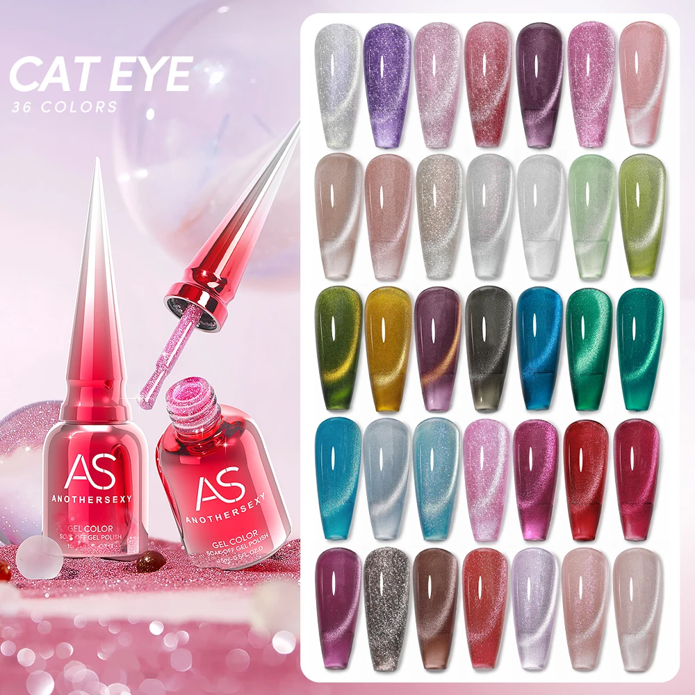 

AS 15ml Cat Magnetic Gel Nail Polish Cat Eye Glitter Effect Semi Permanent 36 Colors Soak Off UV Gel Varnish Manicure Nail Art