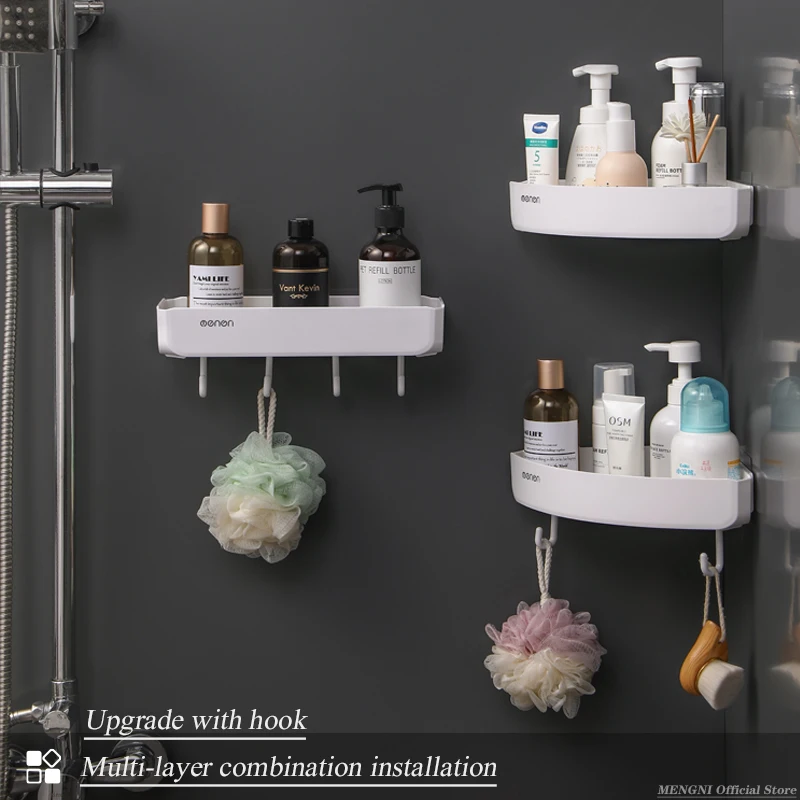 MENGNI Bathroom corner shelves Kitchen Storage organization rack Wall Mounted Shampoo Shower shelf Bathroom Accessories set 3