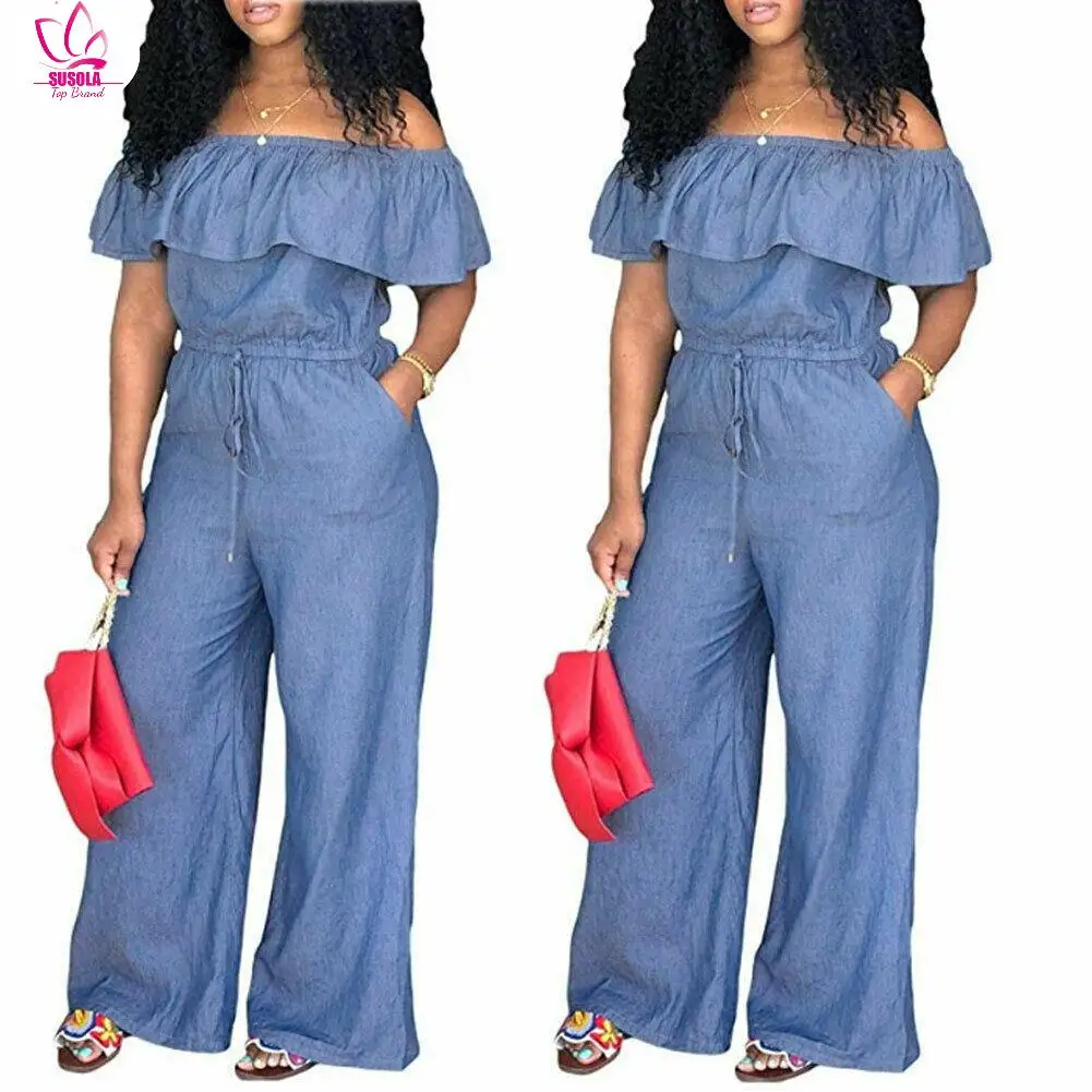 

SUSOLA Women Playsuits Lady Summer Rompers Sexy Club Demin Overalls Female Loose Wide Leg Long Pants M-4XL Trousers