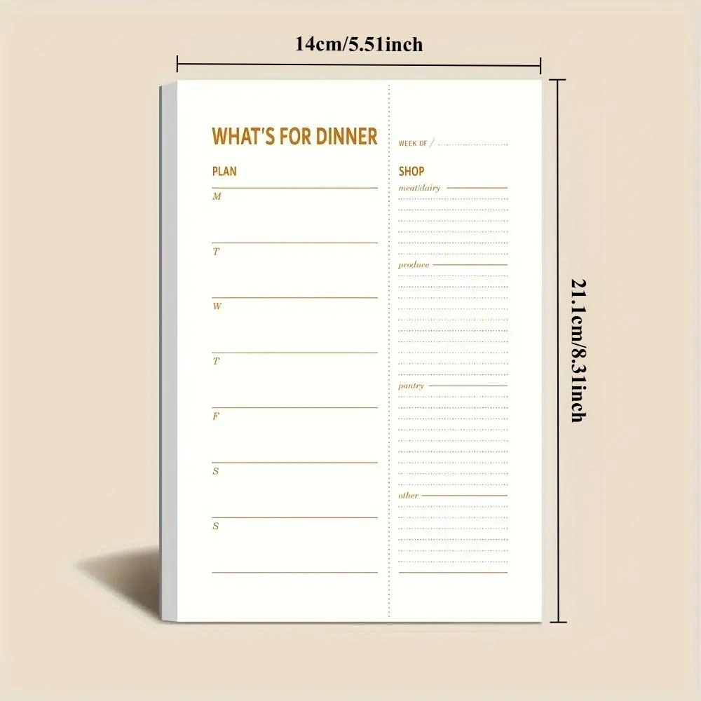 1개입 일일 식단 계획 노트, 책당 50매, 떼어내는 쇼핑 목록, 식사 준비 일지, 홈 디너 메뉴