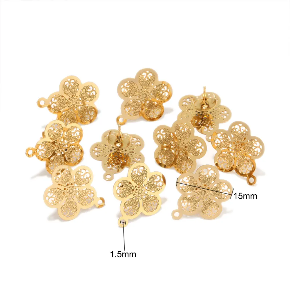 10 Stück Edelstahl Gold Farbe Hohle Blumen Ohrstecker für DIY Tropfen Ohrringe Baumeln Charms Verbinder Schmuckherstellung – Detail 5