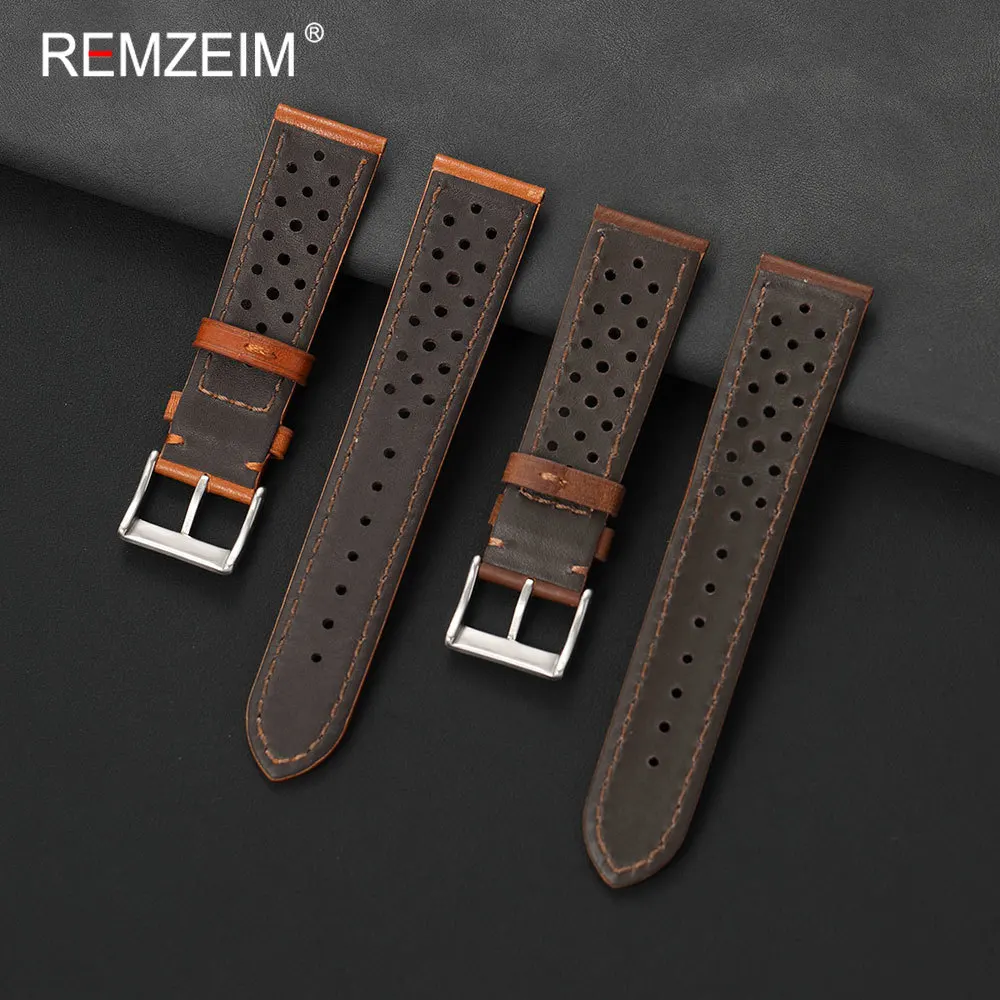 Men's Retro Genuine Calfskin Leather Watch Band - Breathable & Comfortable Replacement Strap