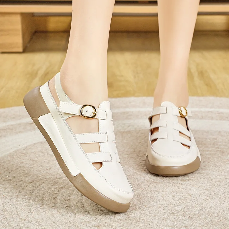 Krasovki 3cm Comfy Moccasins Fashion Cow Genuine Leather Flats Lace Up Chunky Sneakers Women Vulcanize Shoes Sandals Platform 5