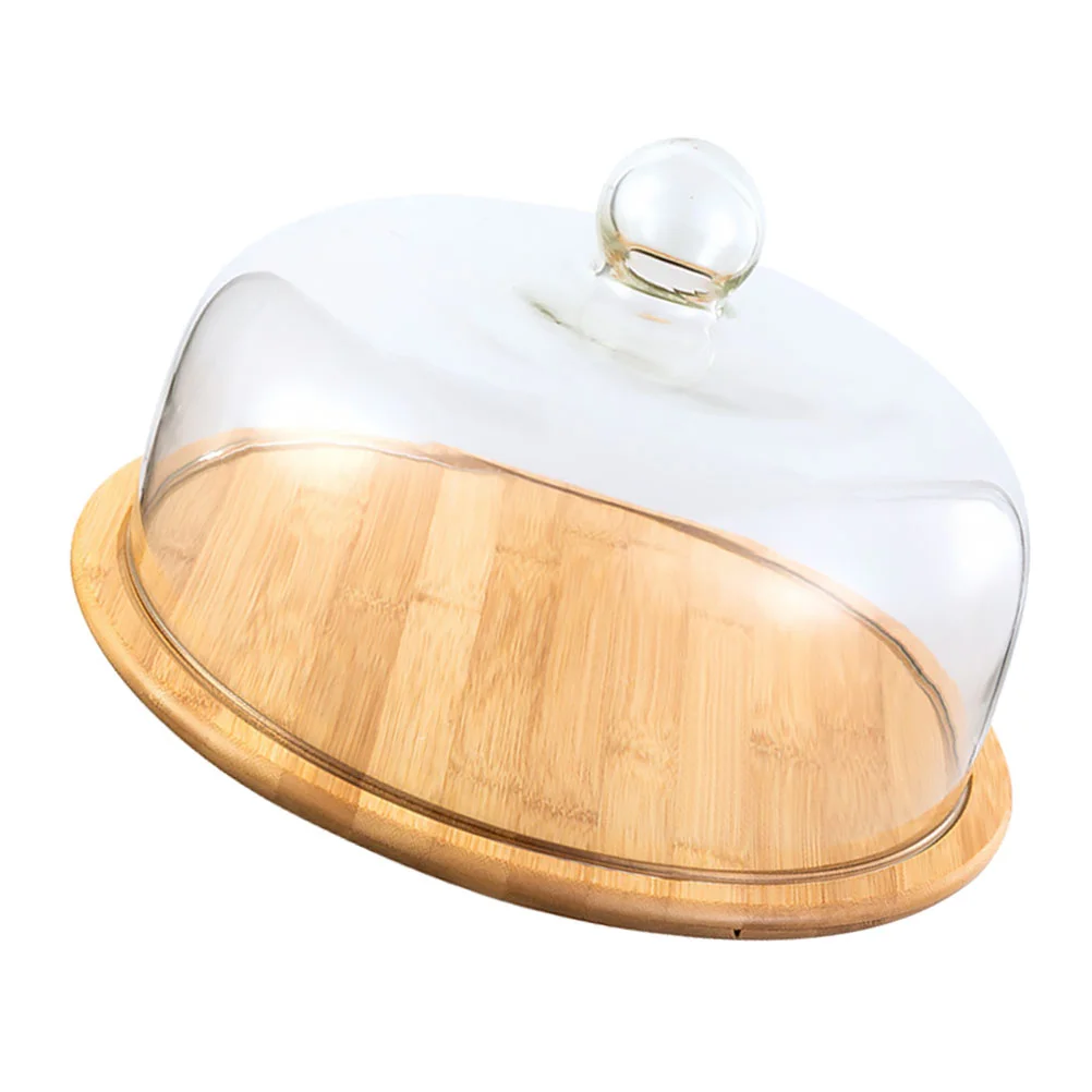 

Plate Pastry Plate Convenient Snack Tray With Glass Cover Dustproof Cake Glass Cover Food Cover With Bamboo Wood Tray