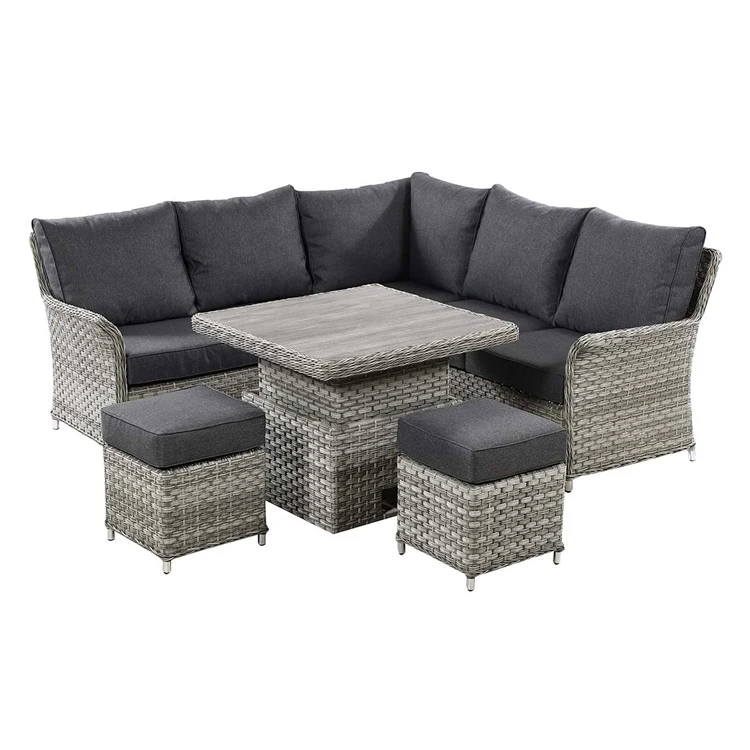 

Luxury Outdoor Furniture Set Rattan Dining Set Patio Corner Sofa Set with Adjustable Table