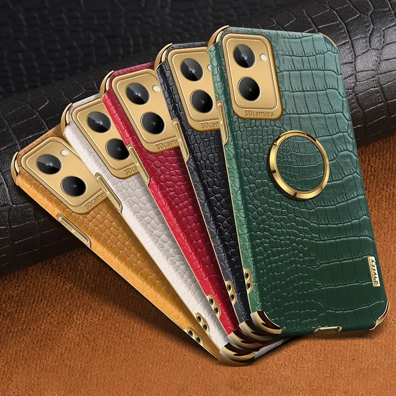 Luxury PU Leather Phone Case with Ring Holder and Silicone Protection