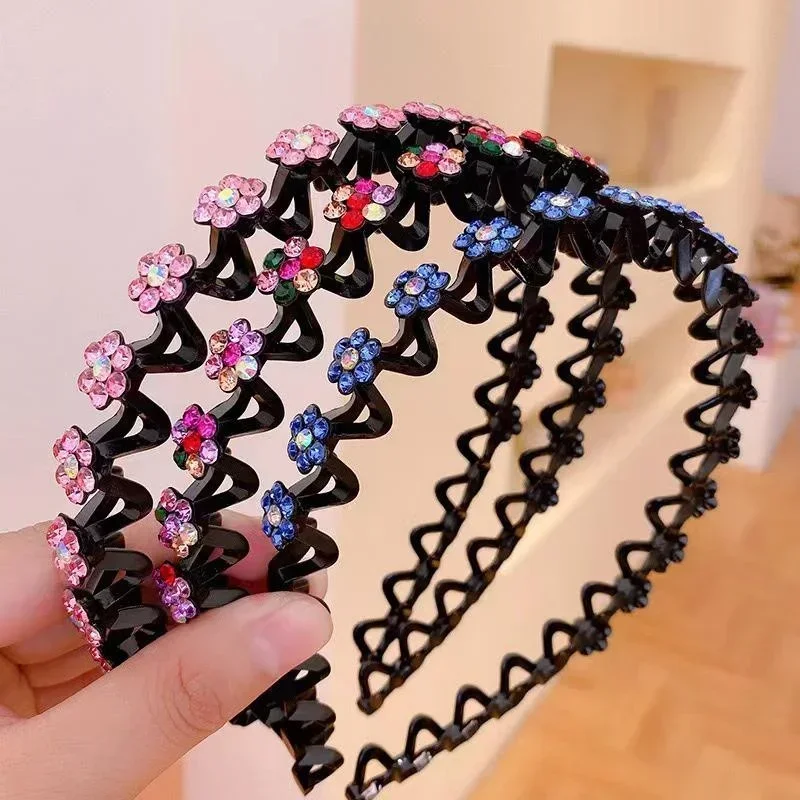Fashion Pearl Non-Slip Rhinestone Girls Hair Hoop Pretty Elastic Flower Women Headband Suitable Girls Decorative Hair Accessory
