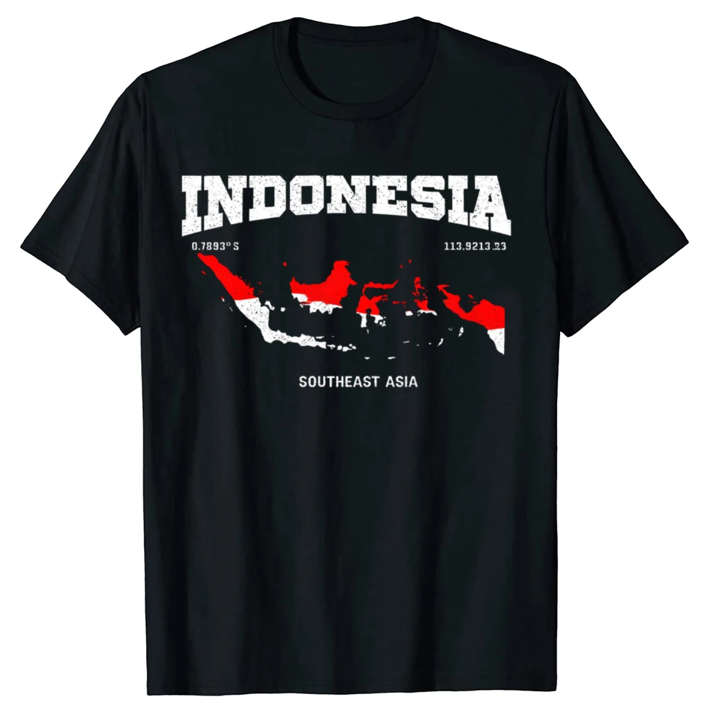 Lustige indonesische Flaggen-Karten-Grafik-T-Shirts für Männer und Frauen, reine Baumwolle, Humor, Streetwear, T-Shirt, kurzärmelig, Unisex, lockere Kleidung
