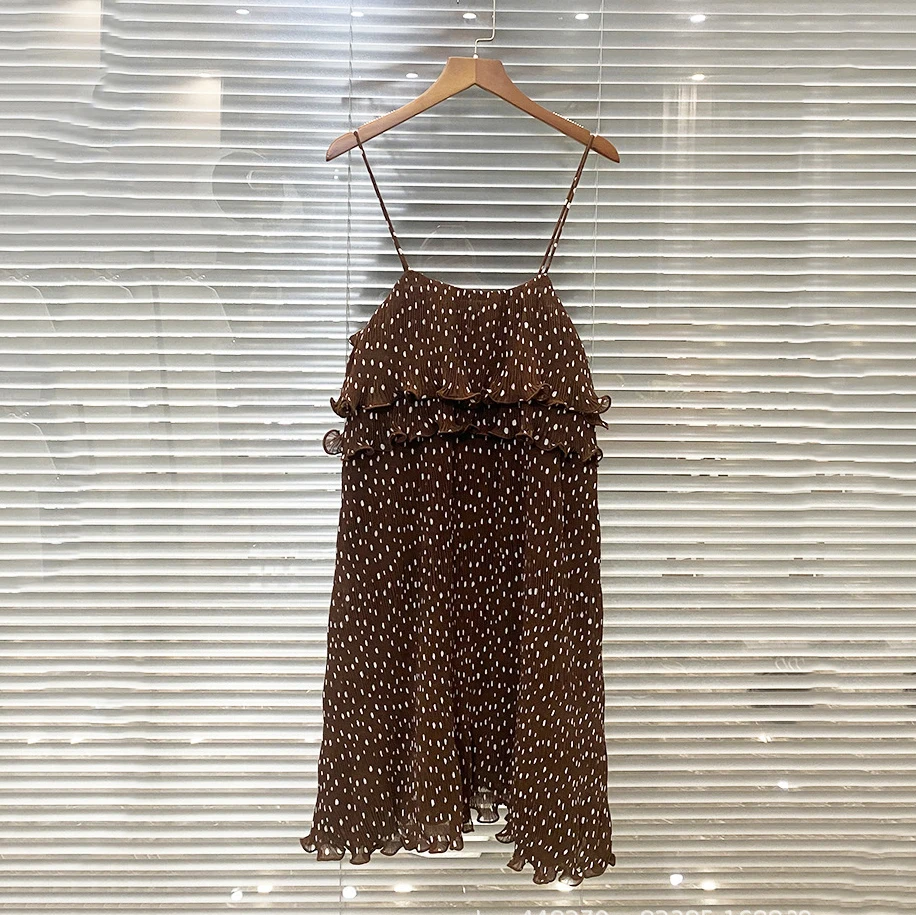 

Vacation style polka dot georgette mini Women's dress fresh sweet girl sense of fashion mullet edge sling dresses for women 2023