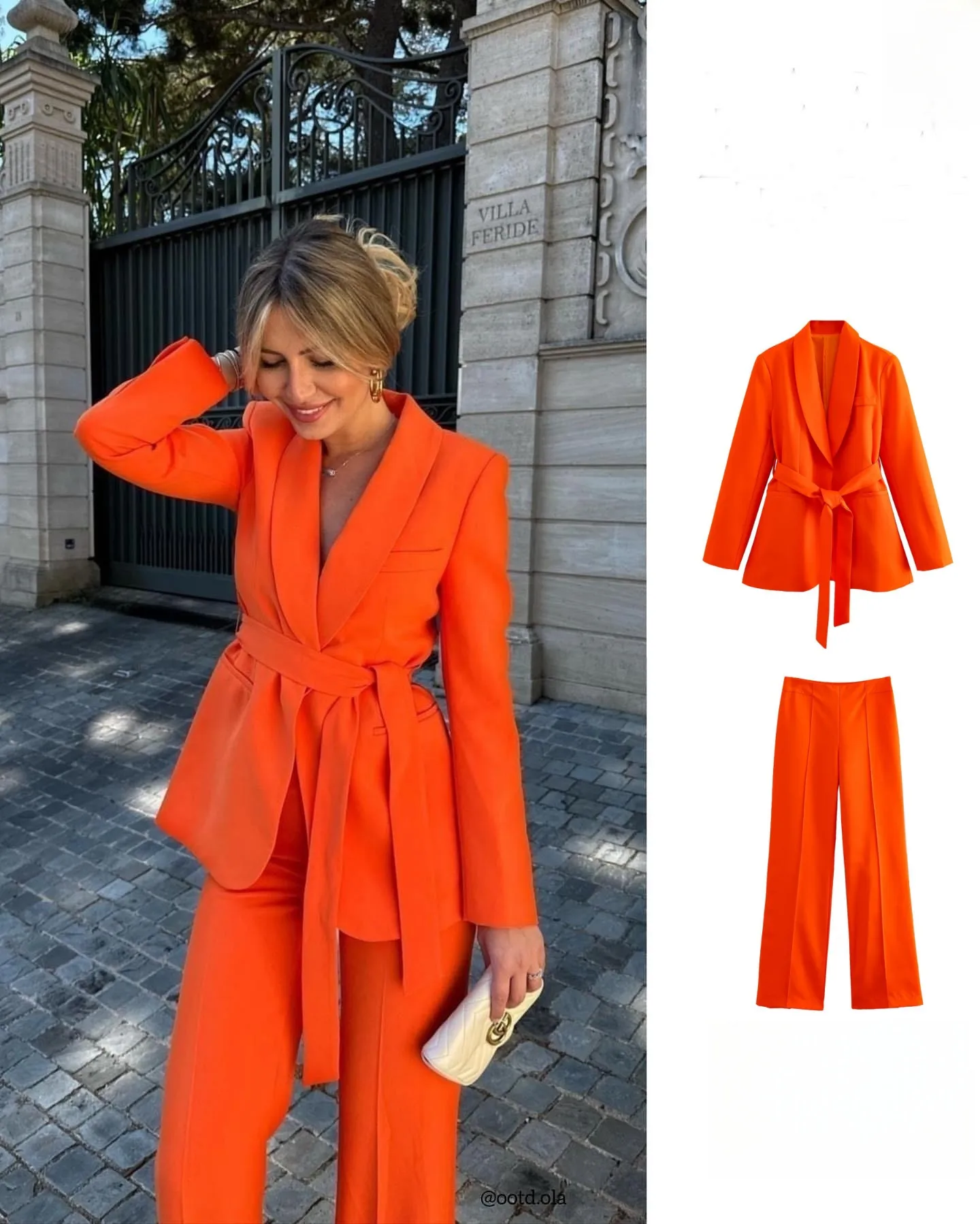 Women Elegant Solid 2 Piece Set 2023 Autumn Long Sleeve Belt Blazer Coat + High Waist Zipper Trousers Office Lady Chic Pant Suit