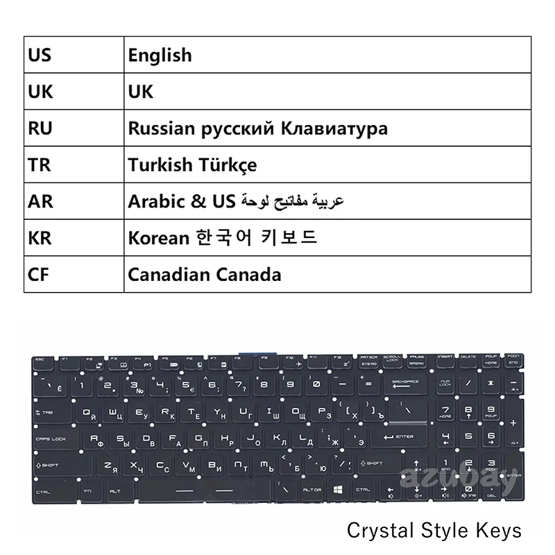 

Keyboard For MSI GE62 2QC 2QD 2QE 2QF 2QL 6QC 6QD 6QE 6QF 6QL Apache / Pro 7RE RGB US UK Russian Turkish Arabic Korean Canadian