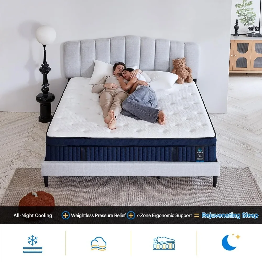 14 Inch King Mattress with Euro Top Hybrid Gel Memory Foam Mattress with 7-Zone Individually Wrapped Coils,King Size Mattress 5