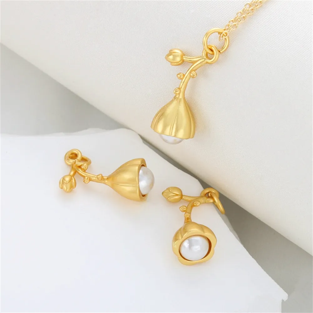

18K gold clad matte gold antique gold pearl lotus rosette pendant diy handmade bracelet necklace jewelry accessories